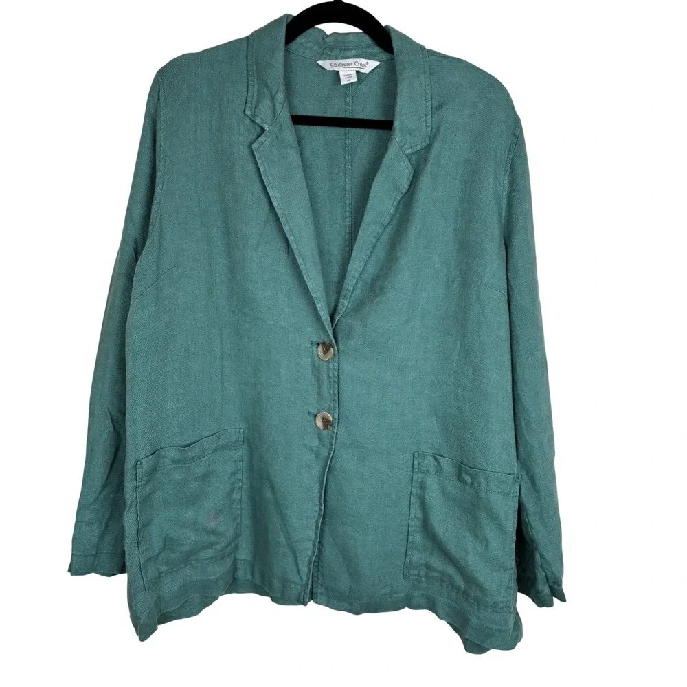 Coldwater Creek Blazer XL %100 Linen Minimalist Casual Travel Workwear Office